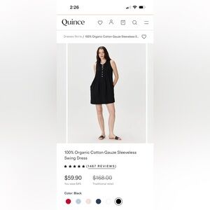 Quince 100% European Linen Sleeveless Black Swing Dress